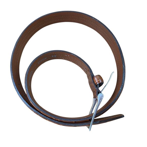 Brighton Belt Women's L Large 34 Brown Leather Croc Silver VTG Western - Picture 2 of 10